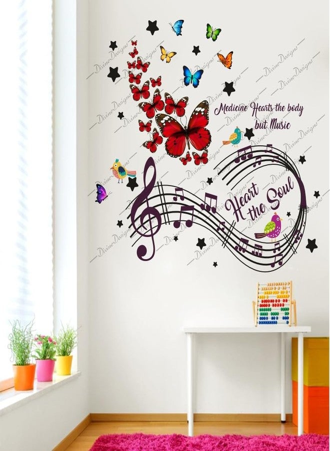DivineDesigns ملصق حائط ذاتي اللصق من الفينيل PVC من DivineDesigns، مزين بفراشات ملونة ونوتات موسيقية، لتزيين المنزل/غرفة المعيشة (متعدد الألوان) - Image 1